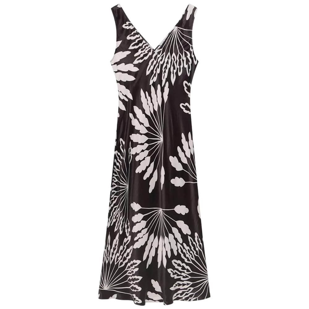 Brown Palm Print Midi Dress